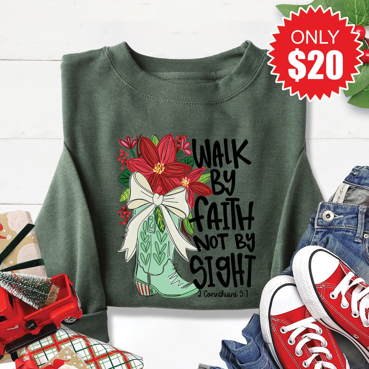 Walk By Faith Sweatshirt - Heather Forest - 20 product image 1
