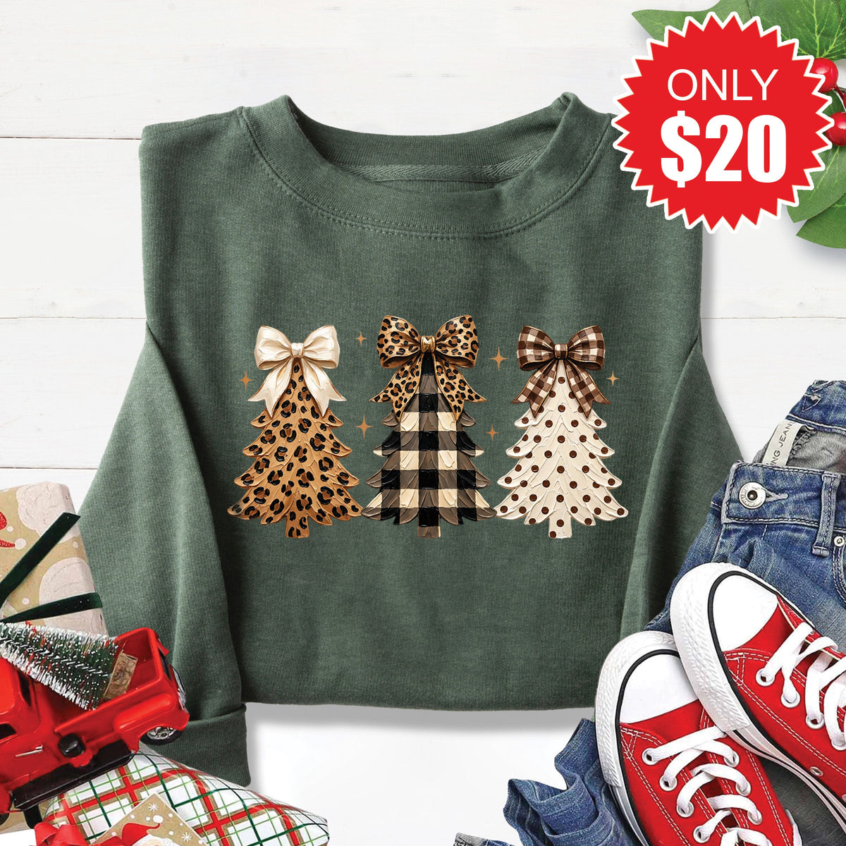 Leopard Christmas Trees Sweatshirt - Heather Forest - 20 product image 1
