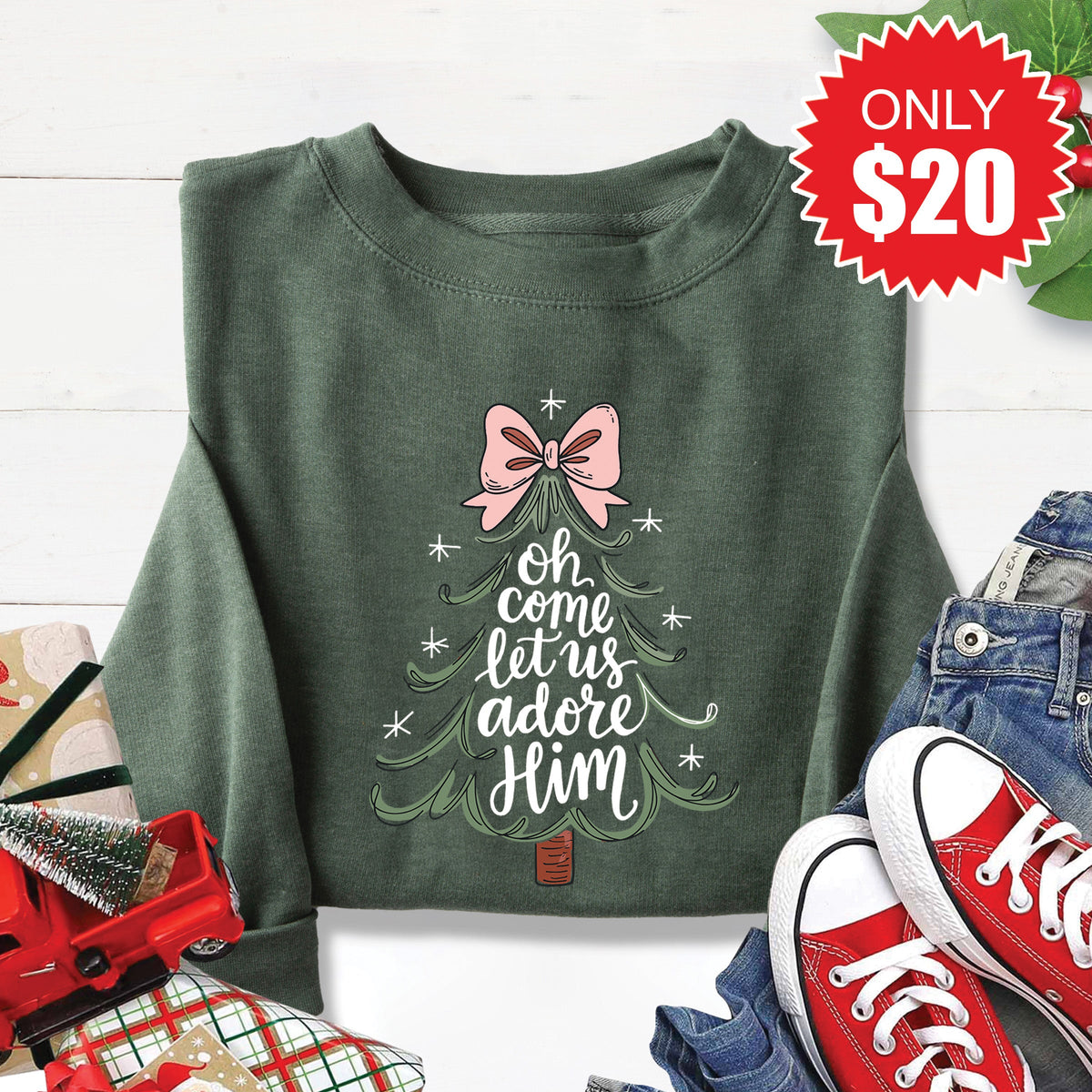Let Us Adore Him Sweatshirt - Heather Forest - 20 product image 1