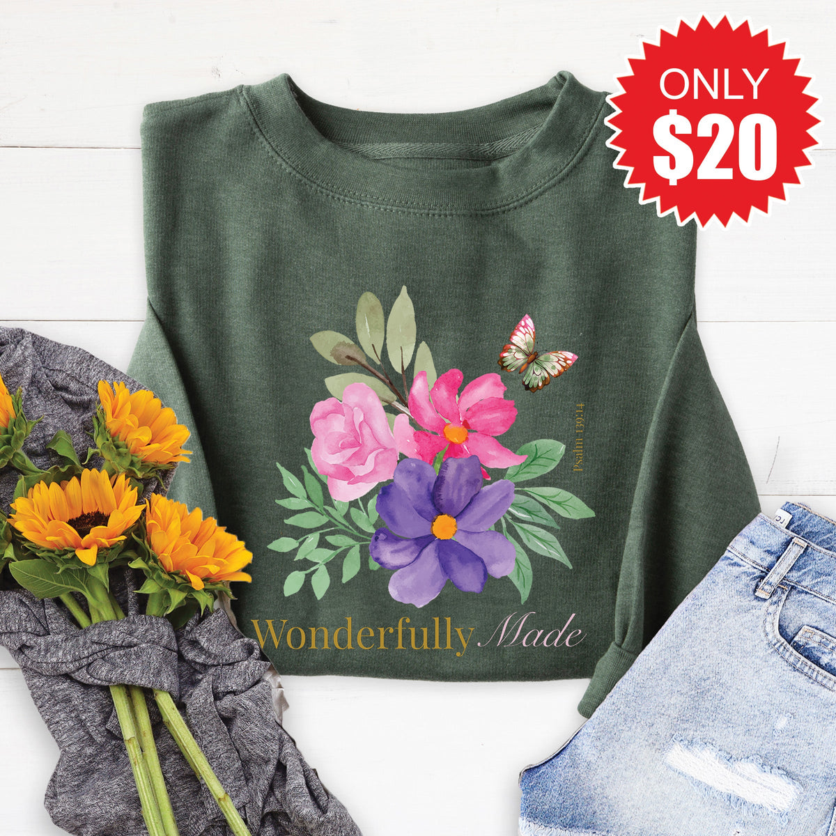 Wonderfully Made Sweatshirt - Heather Forest - 20 product image 1