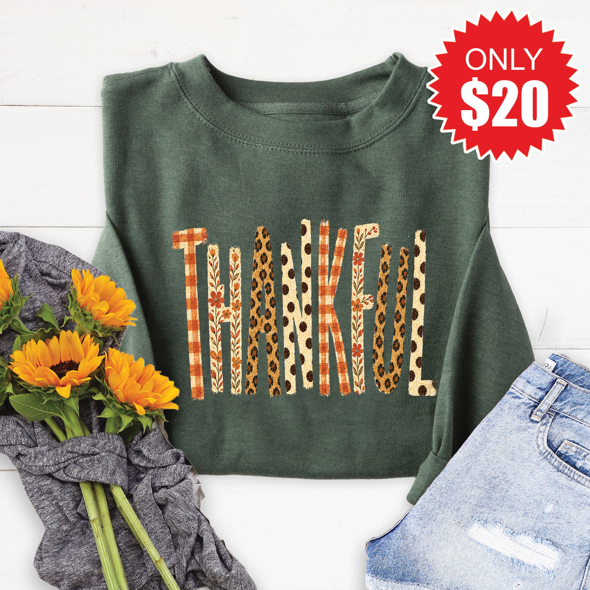 Thankful Sweatshirt - Heather Forest - 20 product image 1