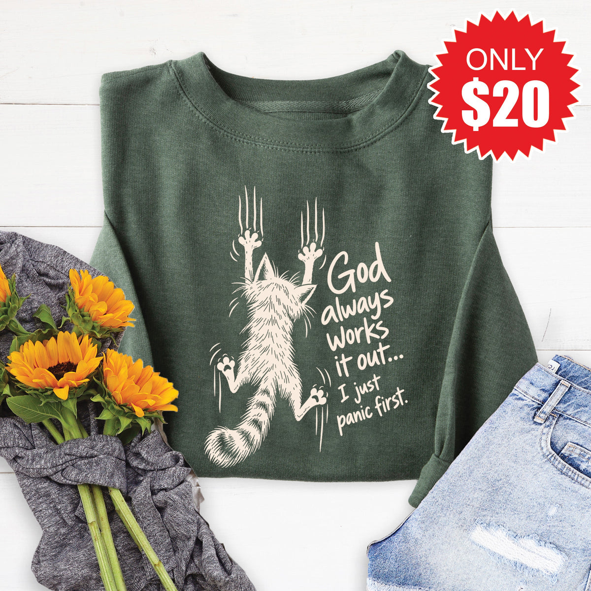 God Always Works It Out Sweatshirt - Heather Forest - 20 product image 1