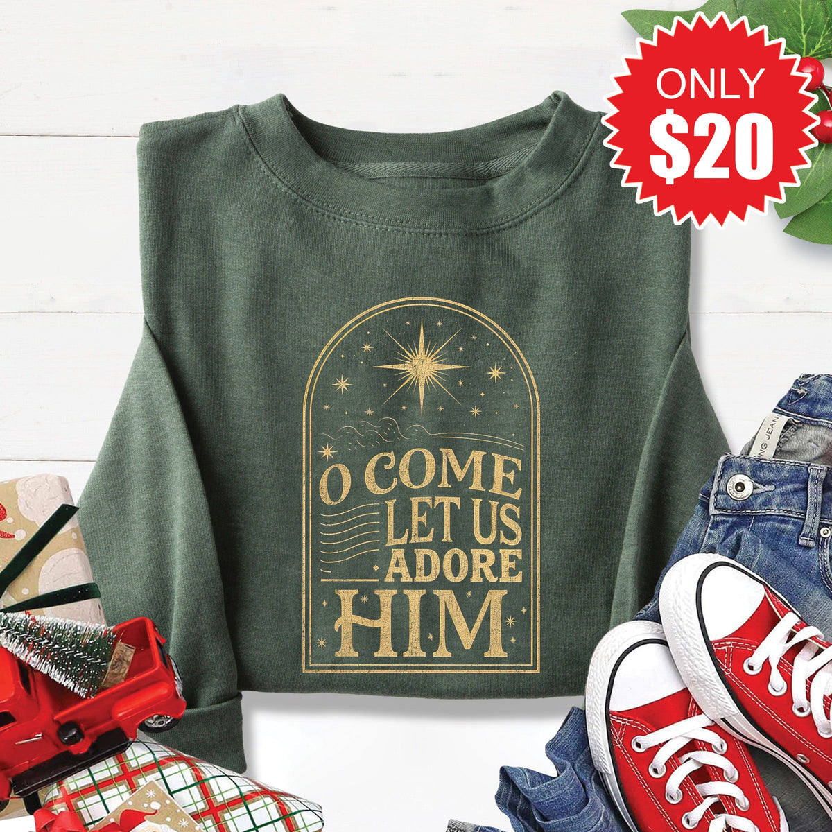 Let Us Adore Him Sweatshirt - Heather Forest - 20 product image 1