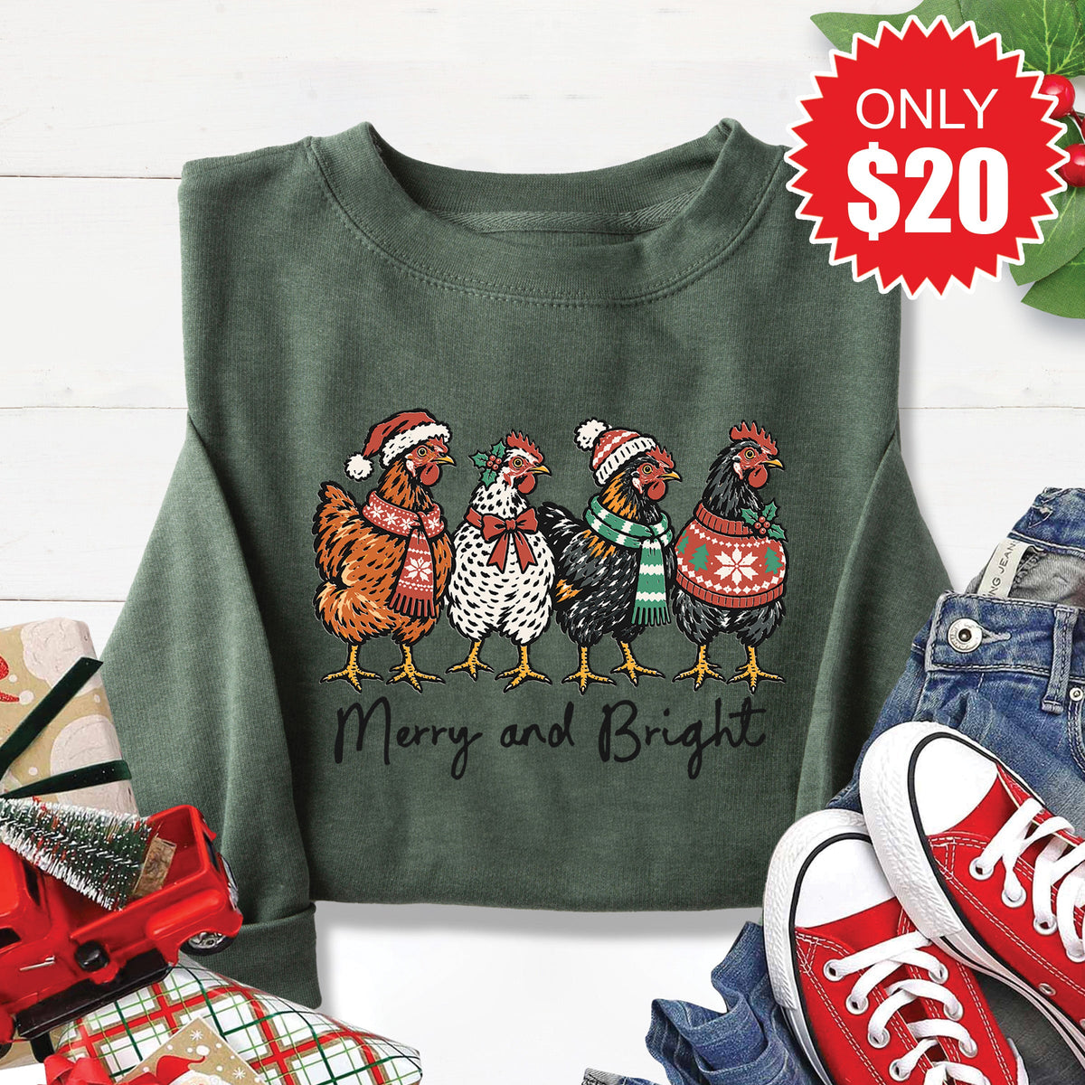 Merry and Bright Sweatshirt - Heather Forest - 20 product image 1