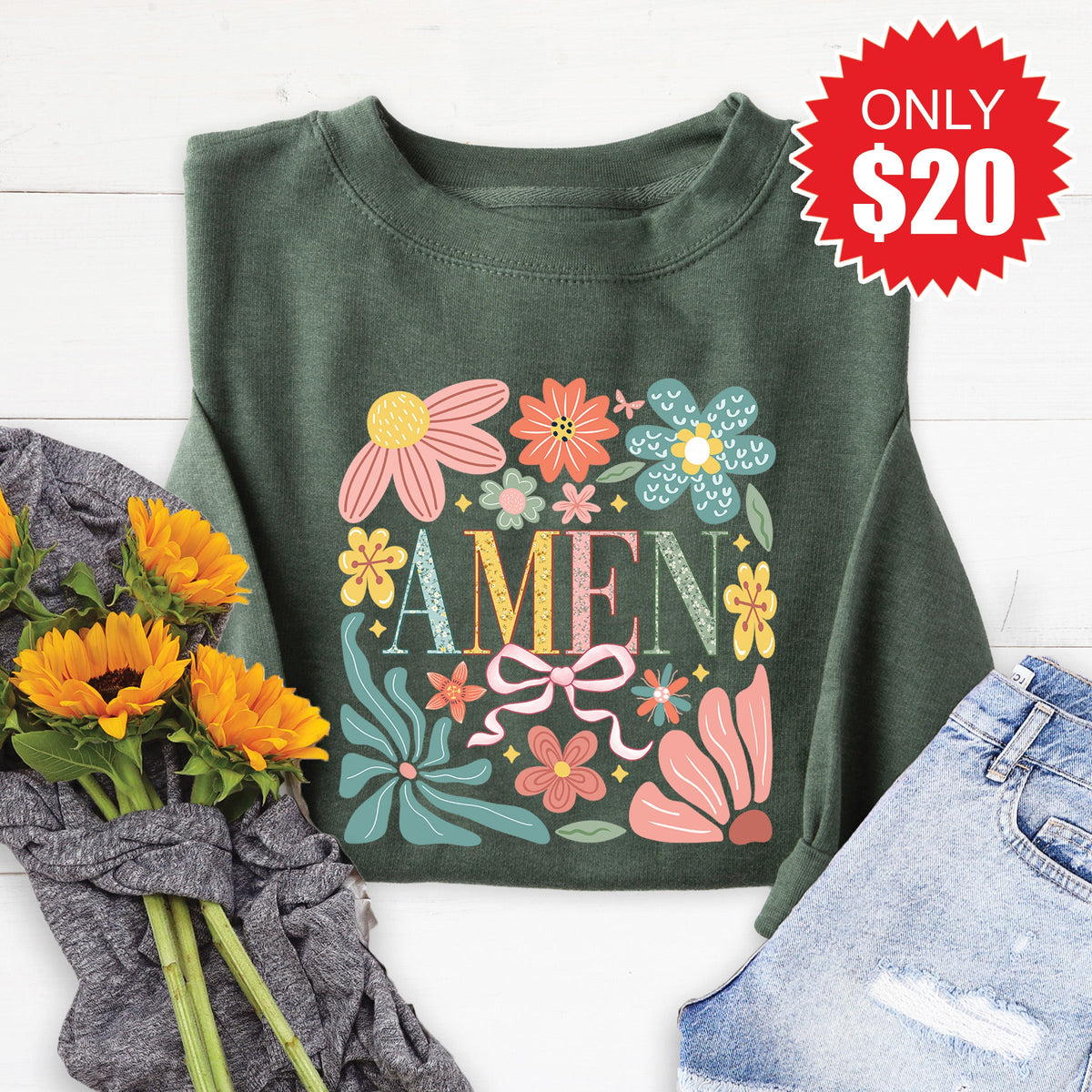 Amen Sweatshirt - Heather Forest - 20 product image 1