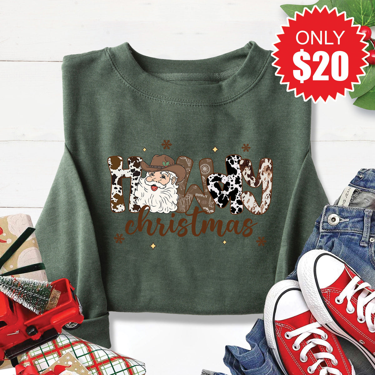 Howdy Christmas Sweatshirt - Heather Forest - 20 product image 1
