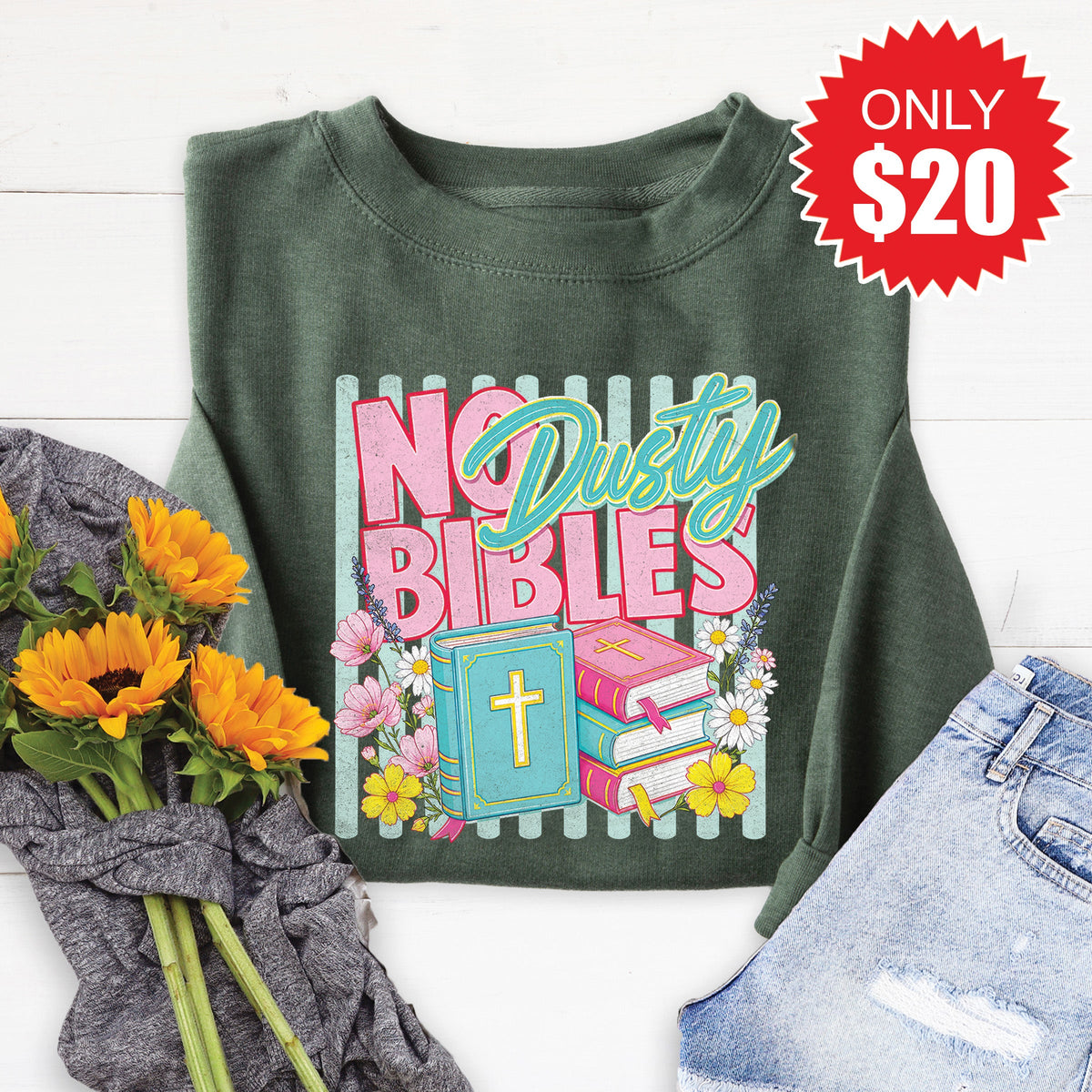 No Dusty Bibles Sweatshirt - Heather Forest - 20 product image 1