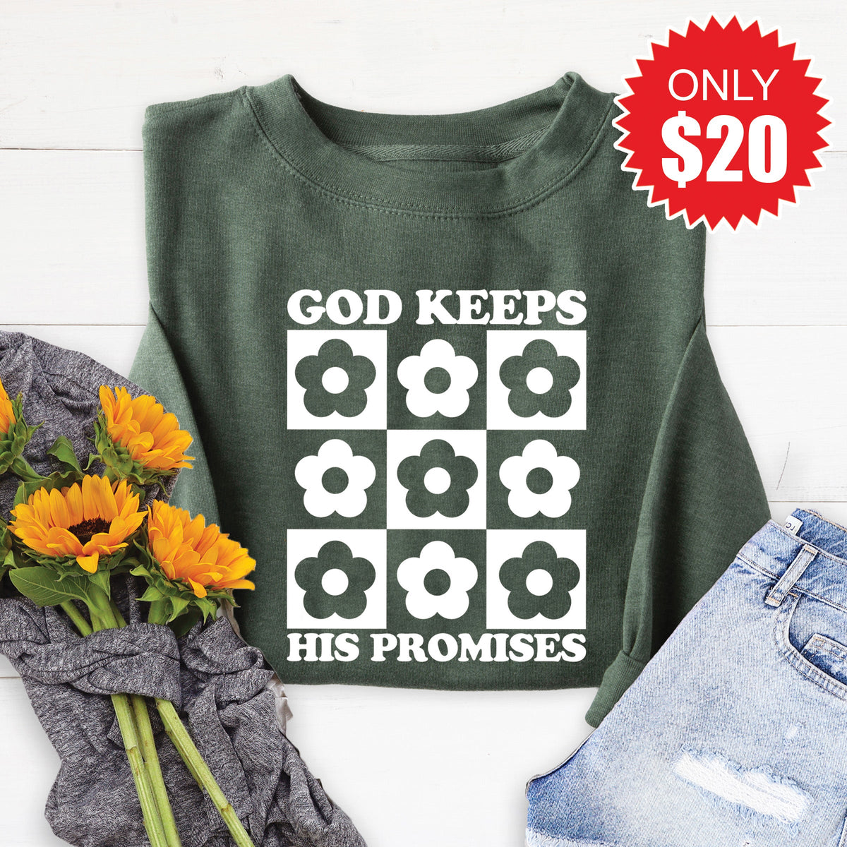 God Keeps His Promises Sweatshirt - Heather Forest - 20 product image 1