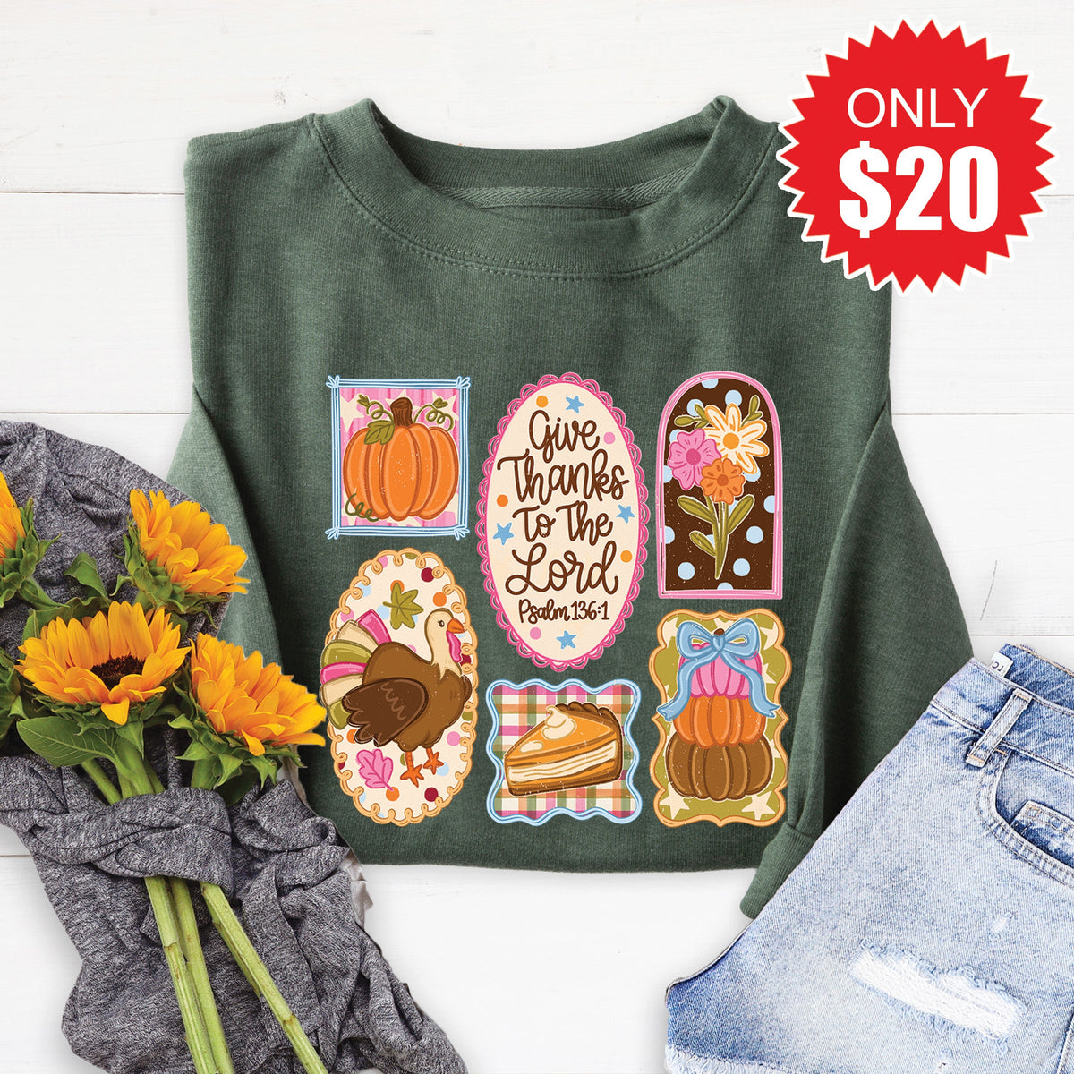 Give Thanks Sweatshirt - Heather Forest - 20 product image 1