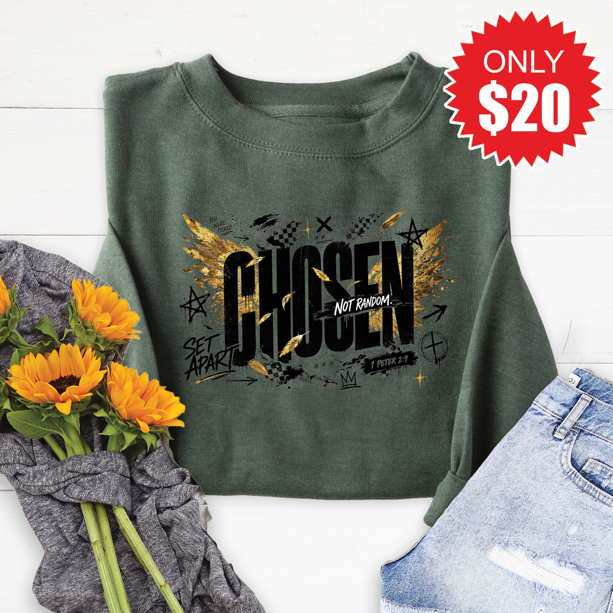 Chosen Not Random Sweatshirt - Heather Forest - 20 product image 1