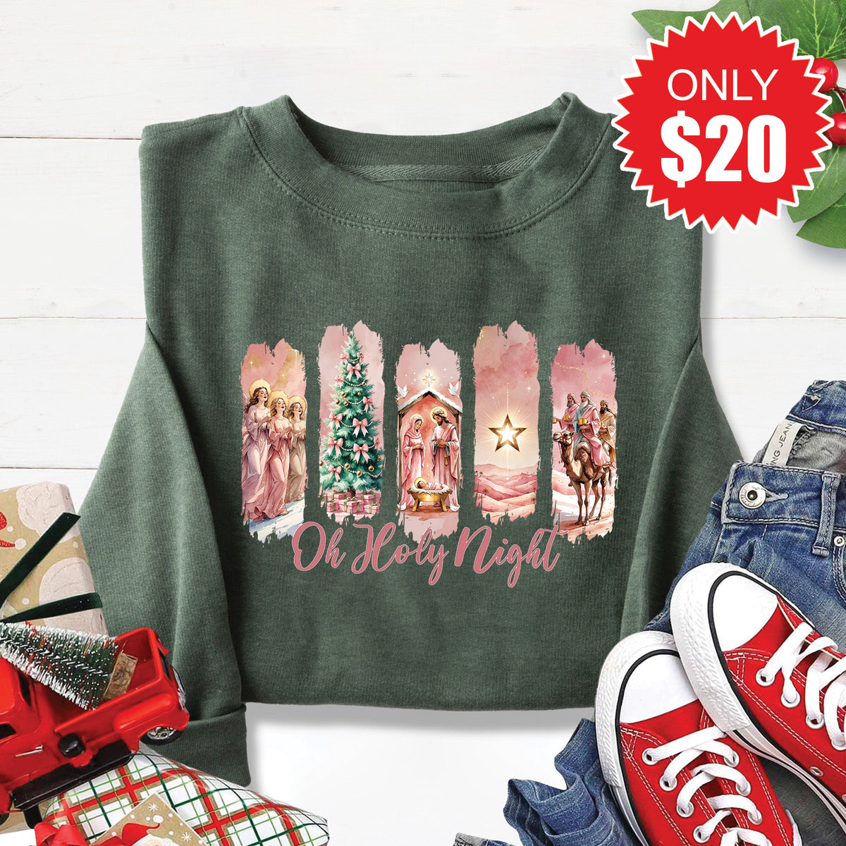 Oh Holy Night Sweatshirt - Heather Forest - 20 product image 1