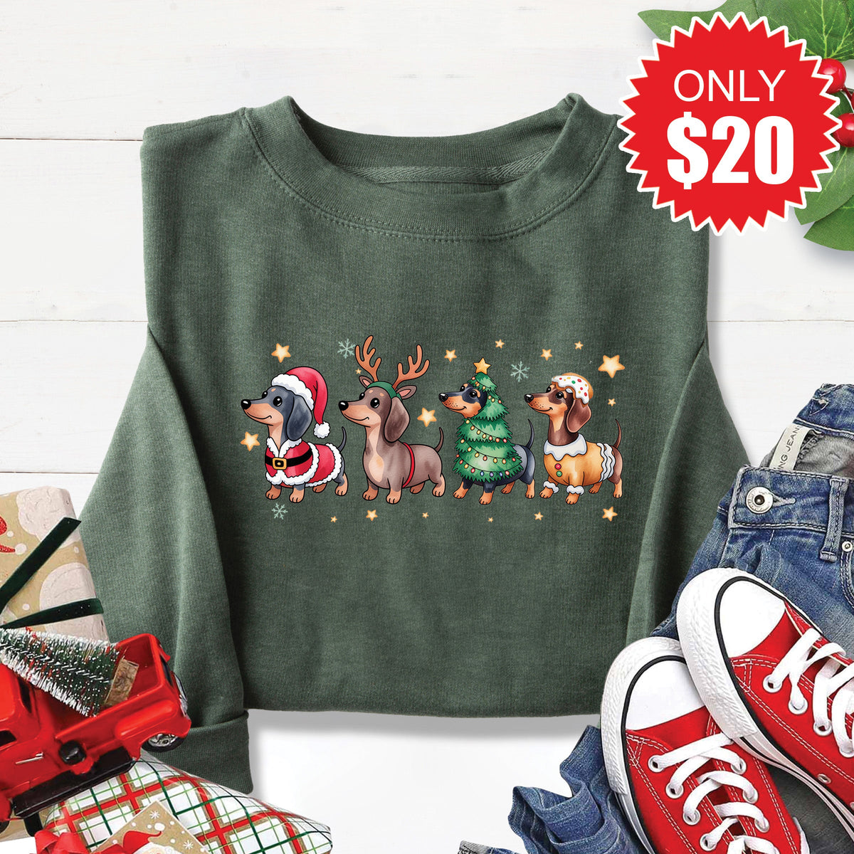 Dachshund Sweatshirt - Heather Forest - 20 product image 1