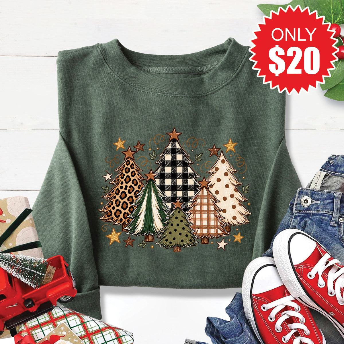Christmas Trees Sweatshirt - Heather Forest - 20 product image 1