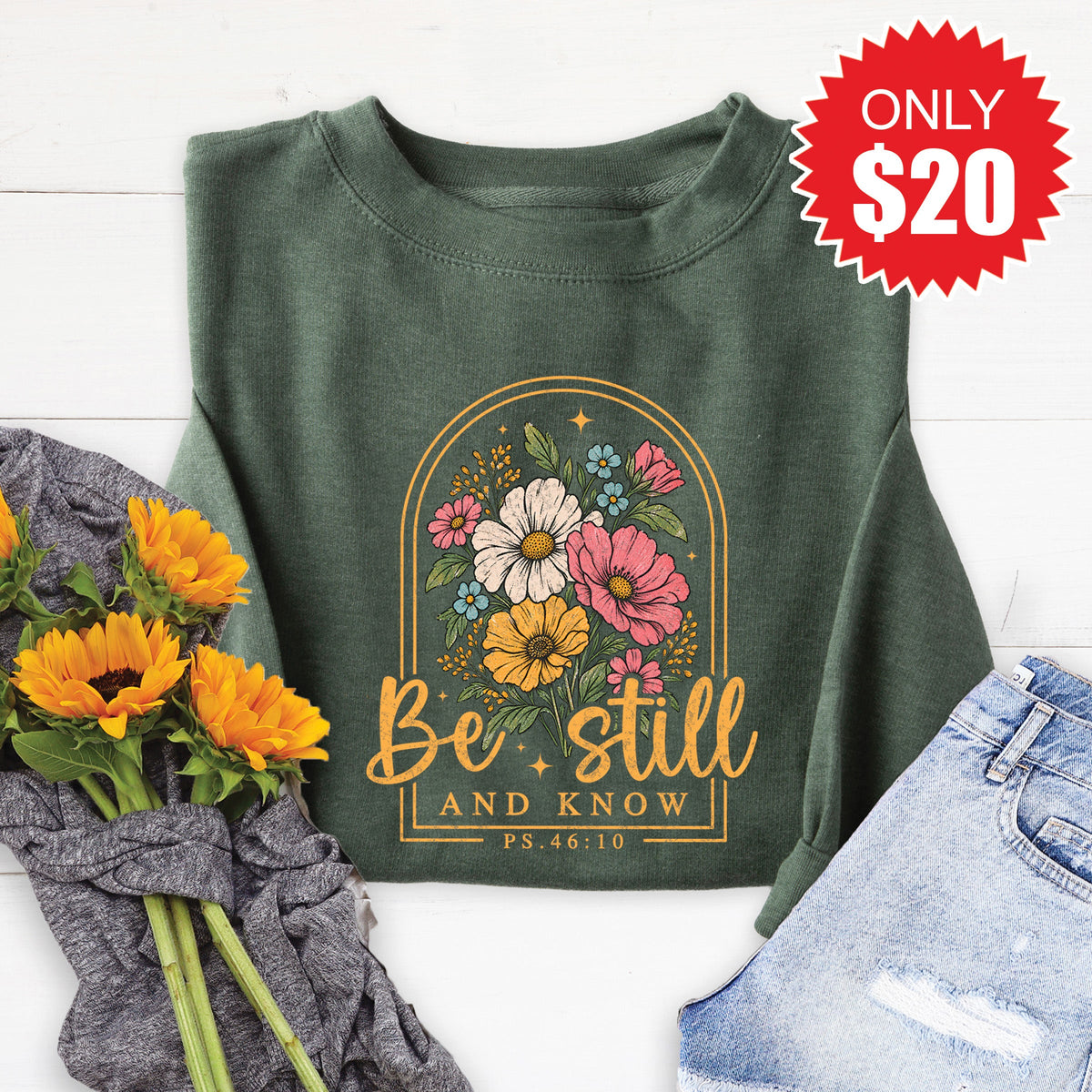 Be Still And Know Sweatshirt - Heather Forest - 20 product image 1