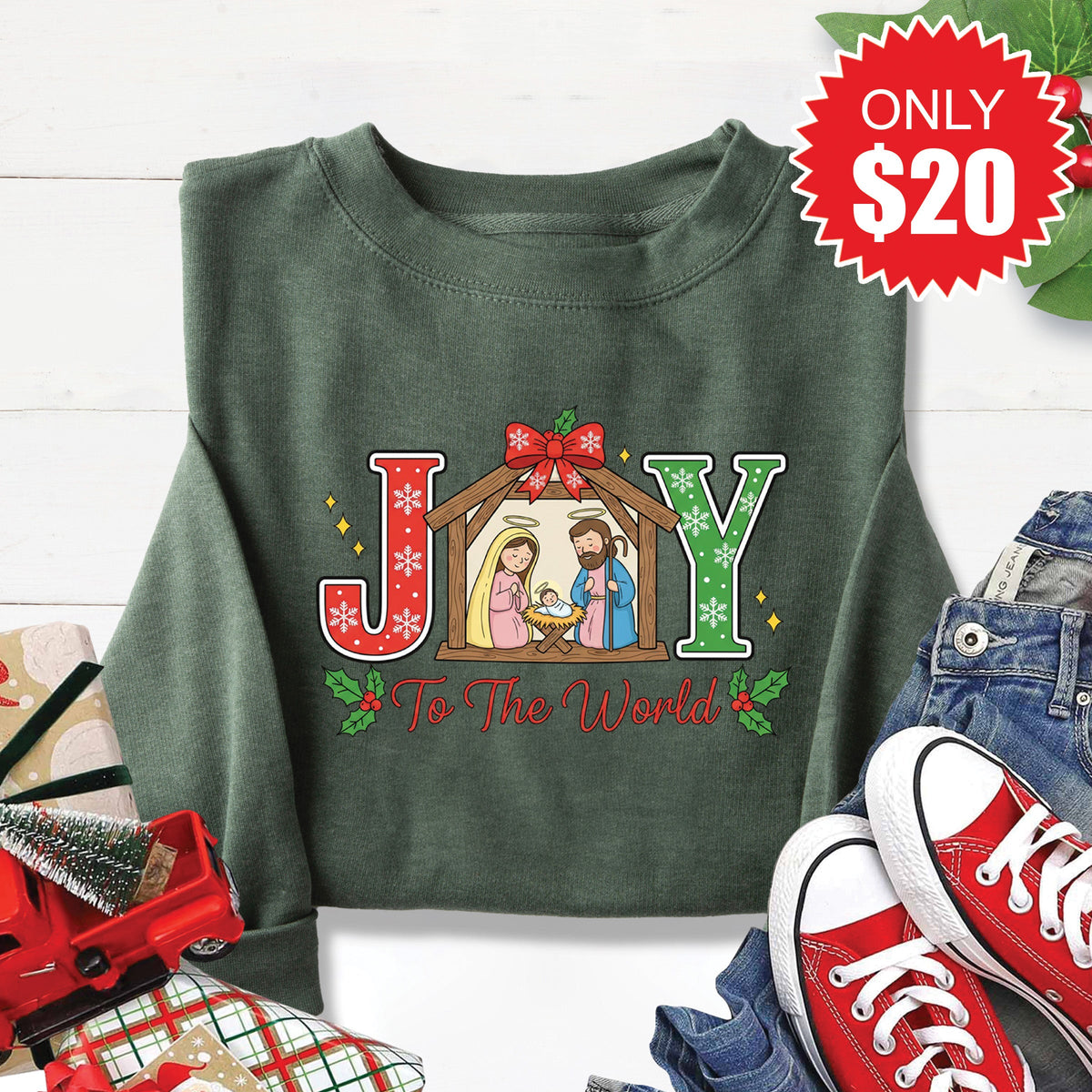 Joy To The World Sweatshirt - Heather Forest - 20 product image 1