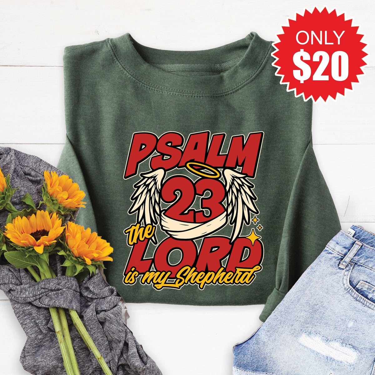 Psalm 23 Sweatshirt - Heather Forest - 20 product image 1