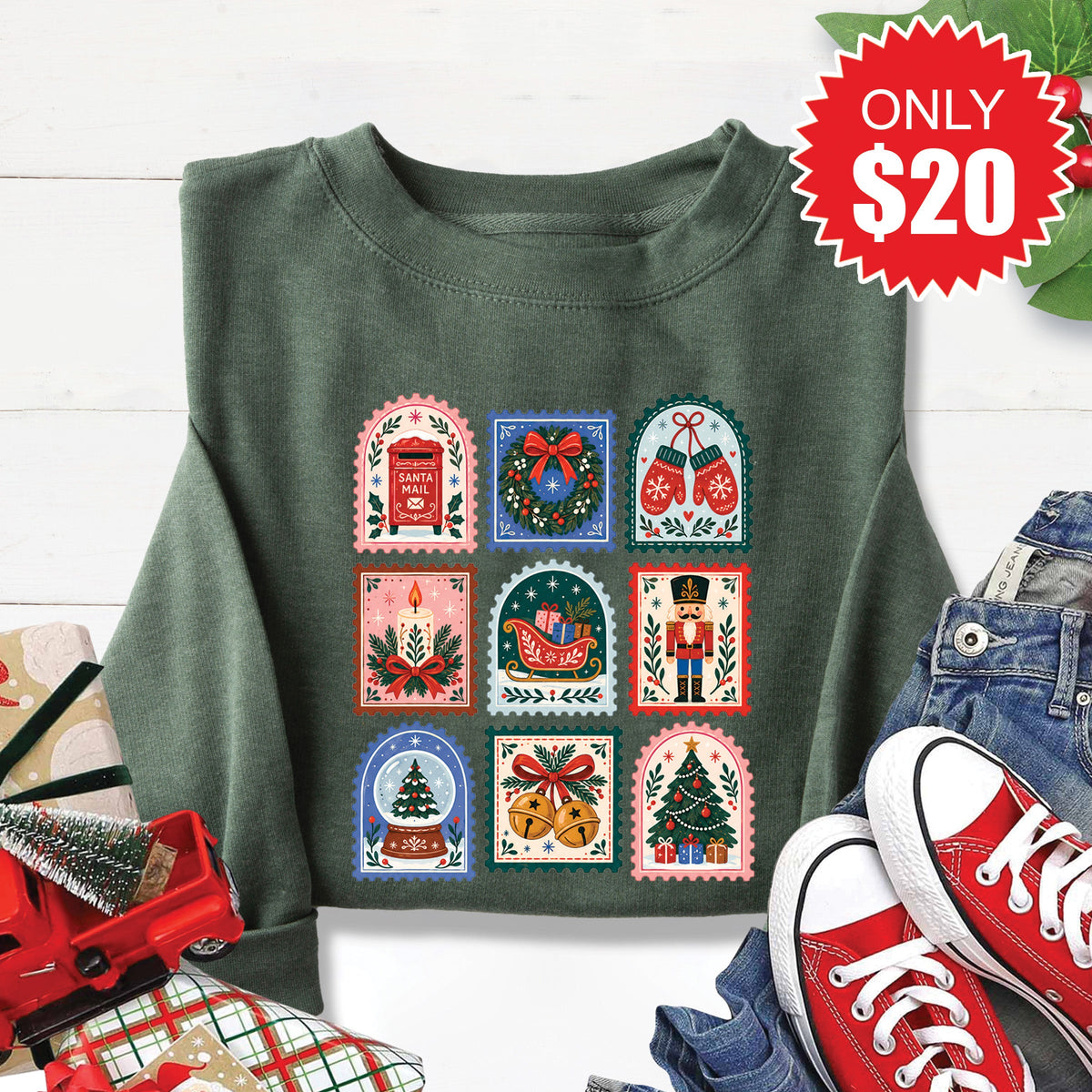 Christmas Stamps Sweatshirt - Heather Forest - 20 product image 1