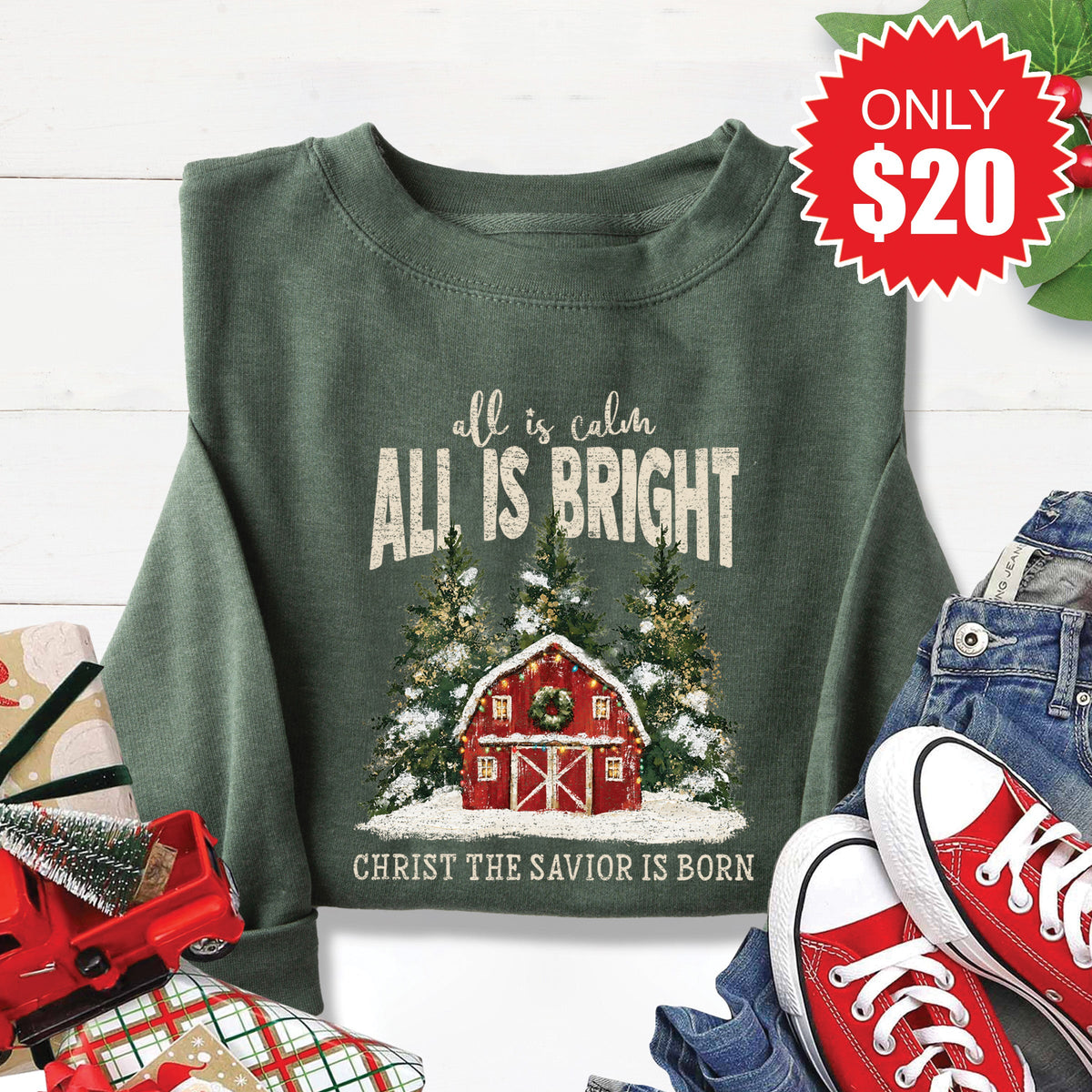 All is Calm Barn Sweatshirt - Heather Forest - 20 product image 1