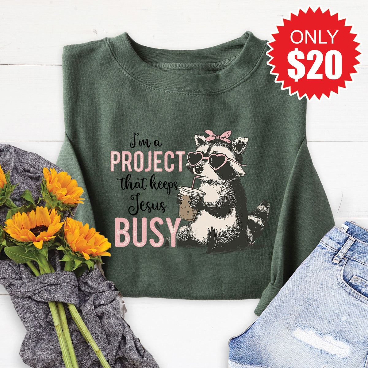 Keeps Jesus Busy Sweatshirt - Heather Forest - 20 product image 1
