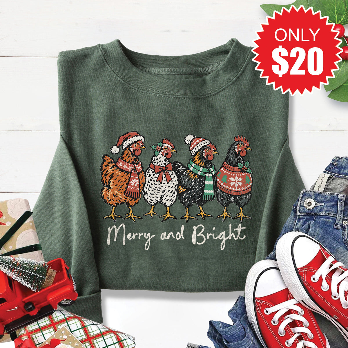 Merry and Bright Sweatshirt - Heather Forest - 20 product image 1