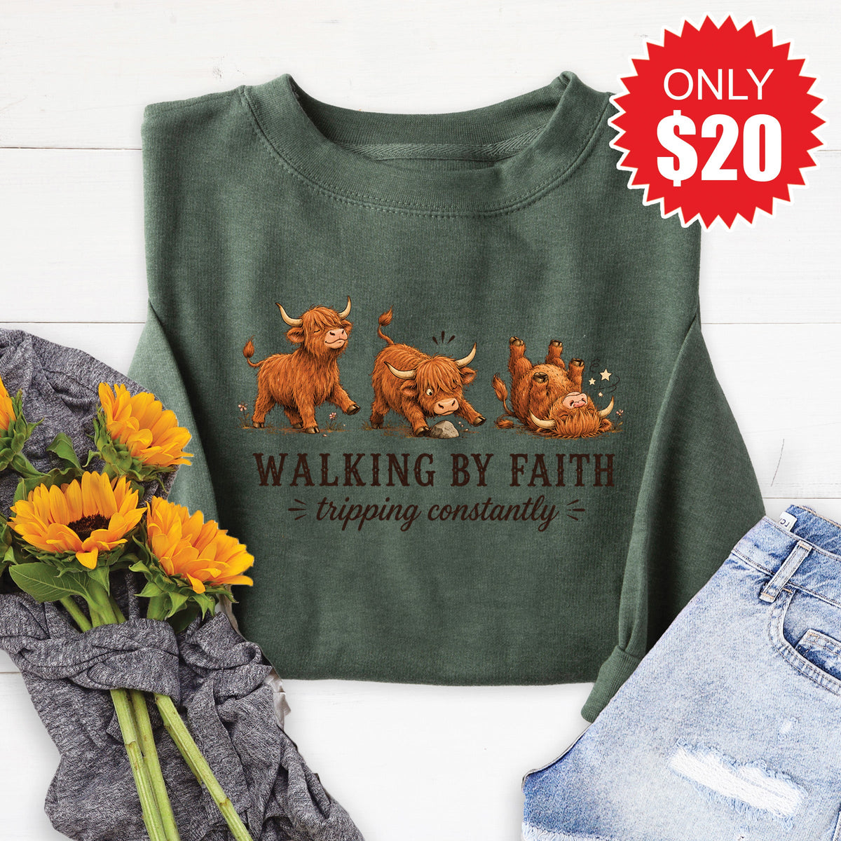 Walking By Faith Sweatshirt - Heather Forest - 20 product image 1