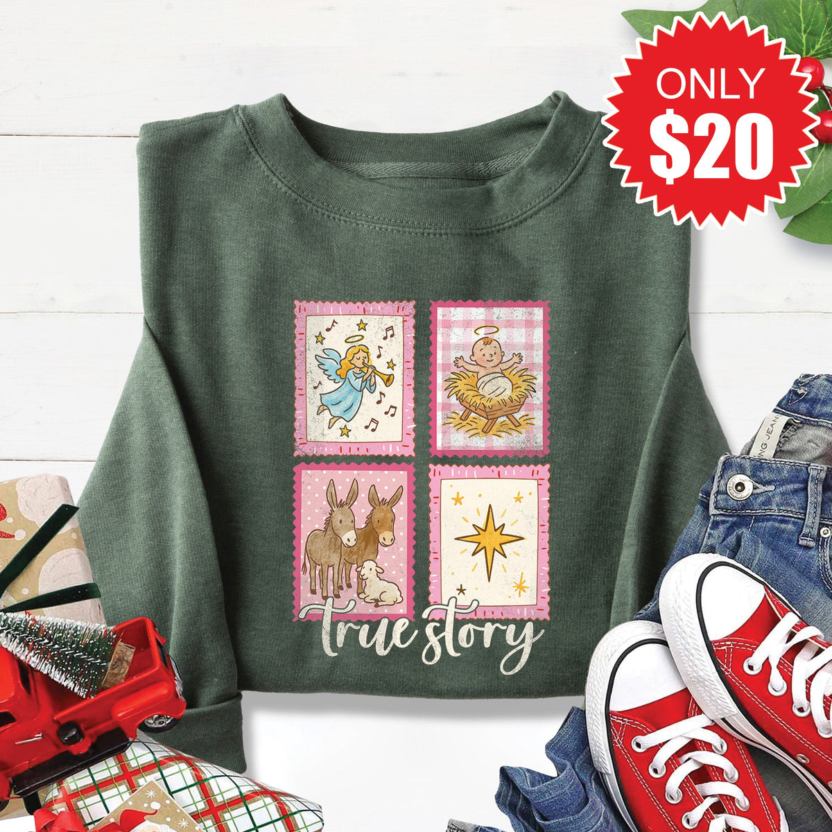 True Story Stamps Sweatshirt - Heather Forest - 20 product image 1