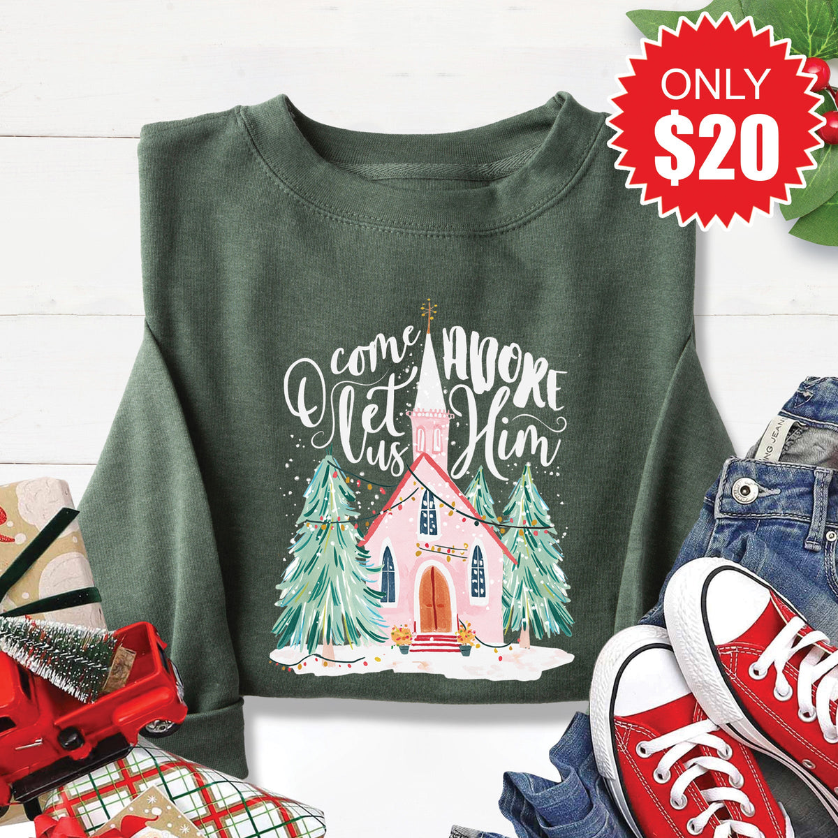 O Come Church Sweatshirt - Heather Forest - 20 product image 1