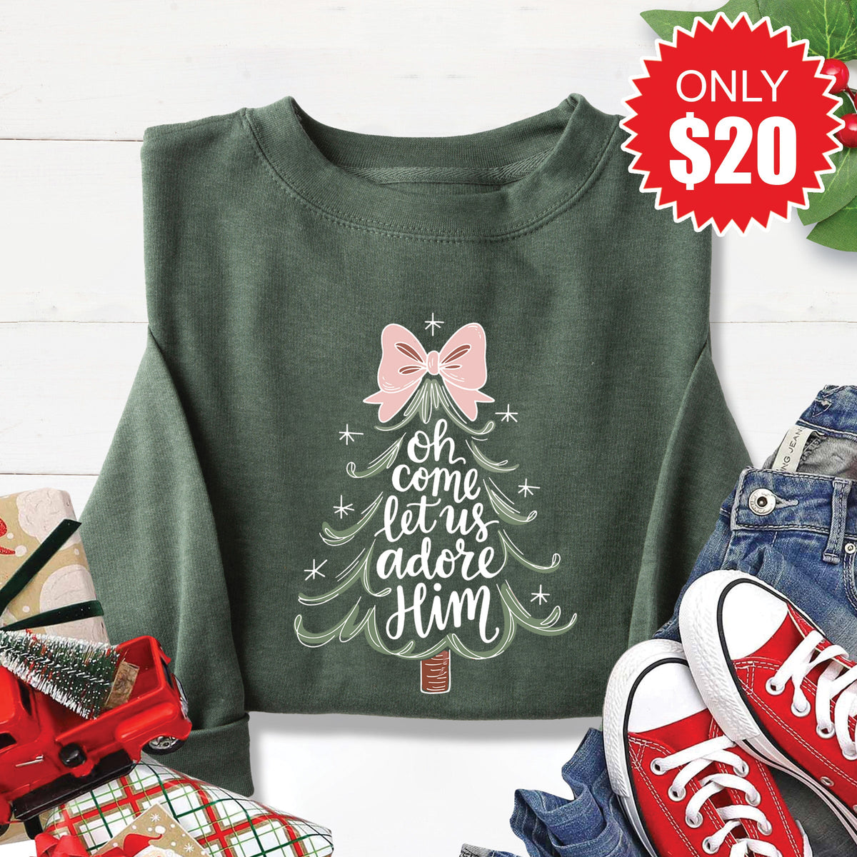 Let Us Adore Him Sweatshirt - Heather Forest - 20 product image 1