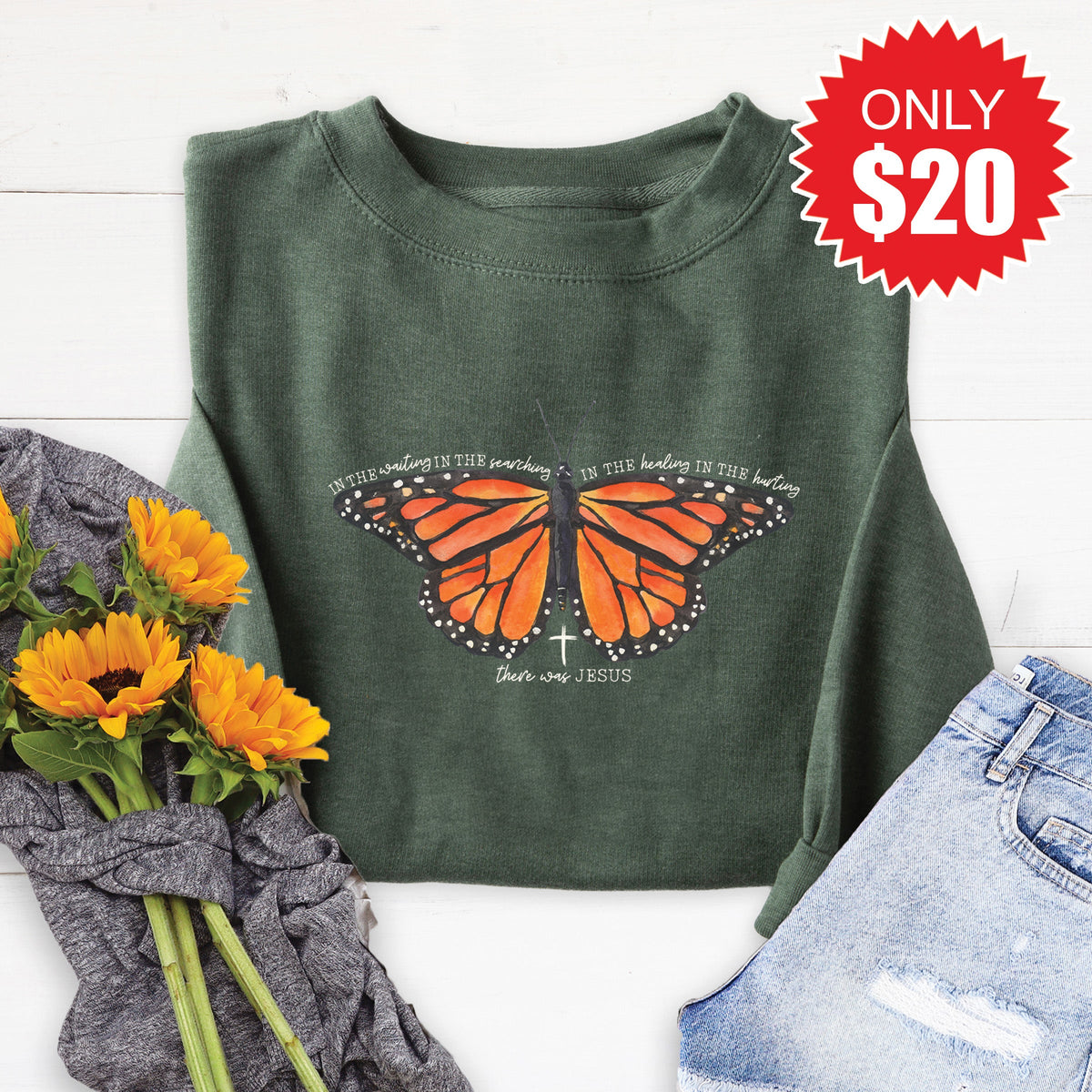 There Was Jesus Sweatshirt - Heather Forest - 20 product image 1