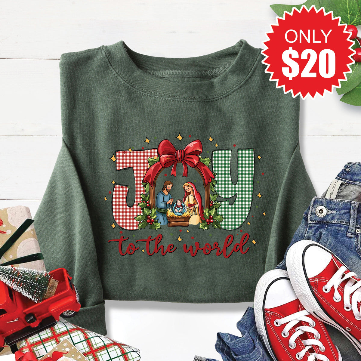 Joy To The World Sweatshirt - Heather Forest - 20 product image 1