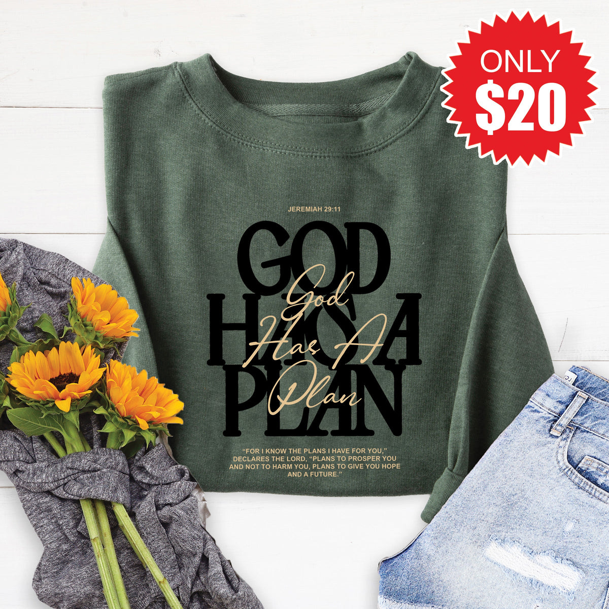 God Has A Plan Sweatshirt - Heather Forest - 20 product image 1
