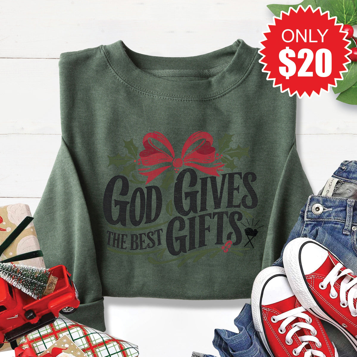 God Gives The Best Gifts Sweatshirt - Heather Forest - 20 product image 1