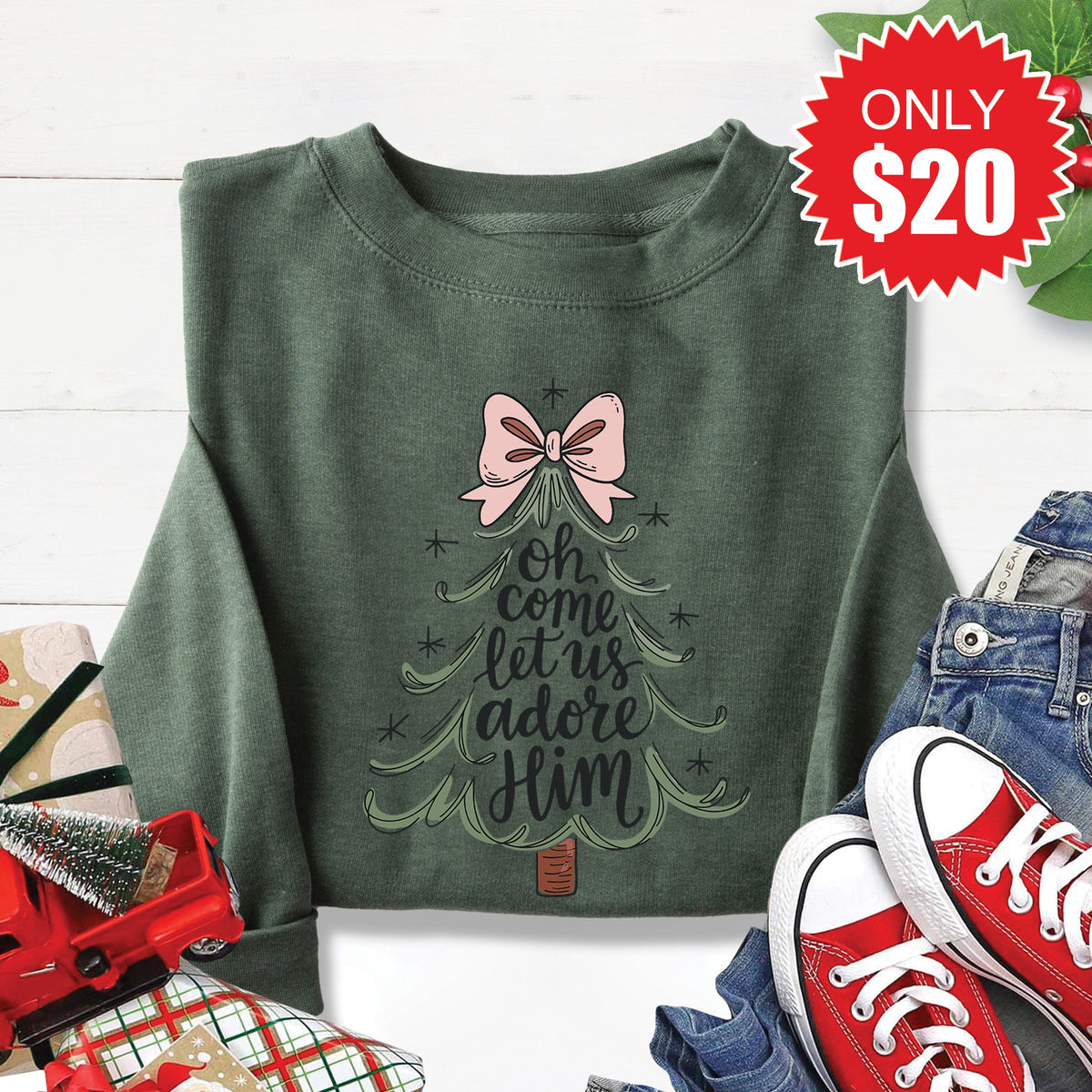 Let Us Adore Him Sweatshirt - Heather Forest - 20 product image 1