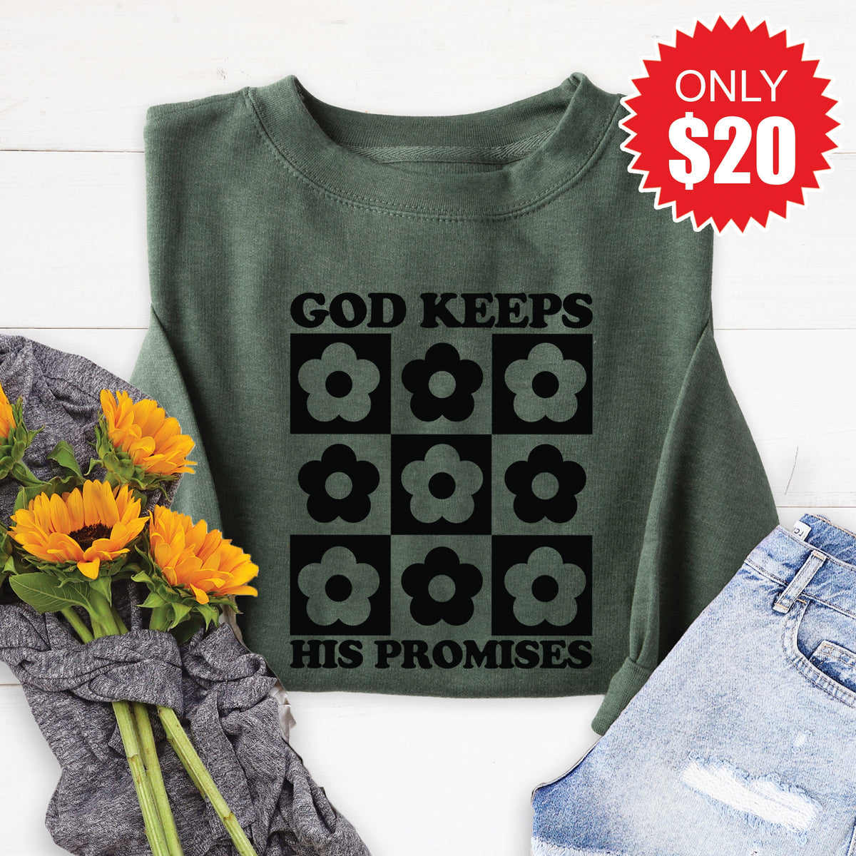 God Keeps His Promises Sweatshirt - Heather Forest - 20 product image 1