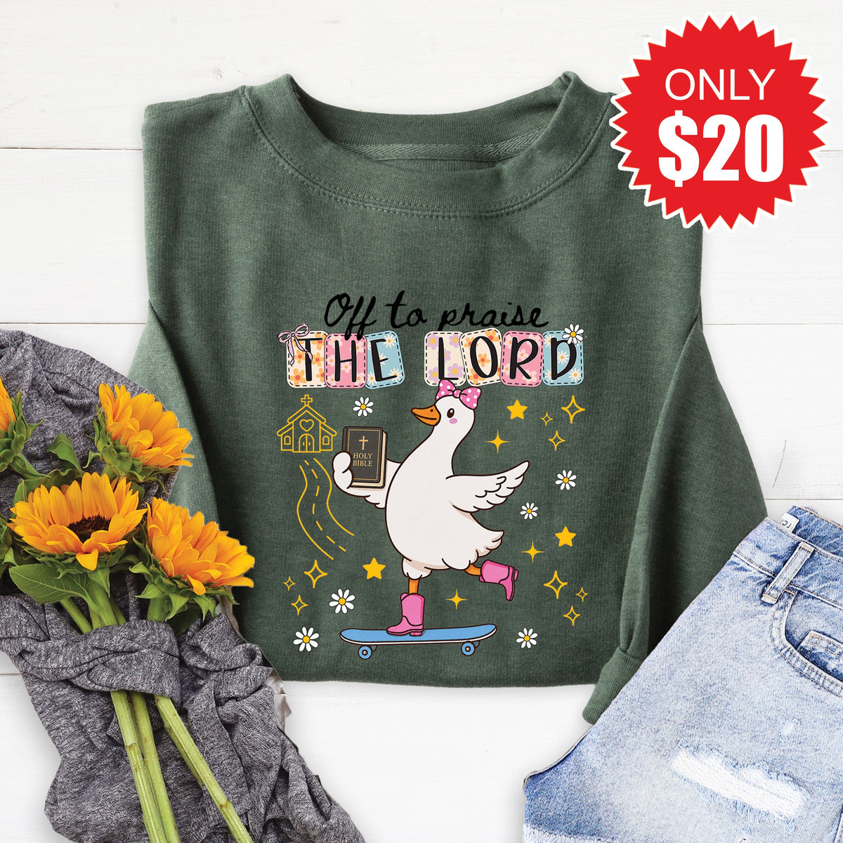 Off To Praise The Lord Sweatshirt - Heather Forest - 20 product image 1