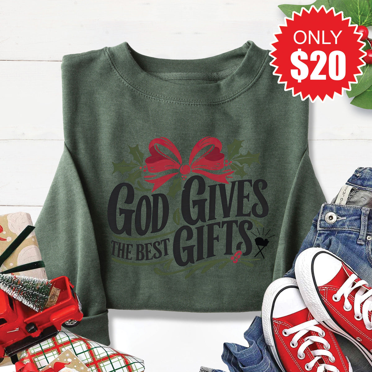 God Gives The Best Gifts Sweatshirt - Heather Forest - 20 product image 1