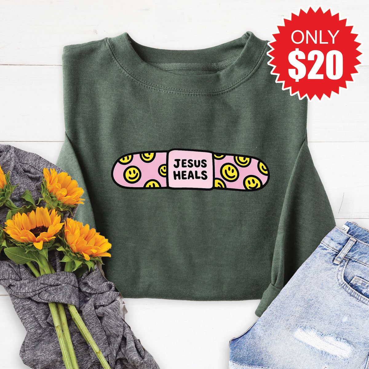 Jesus Heals Sweatshirt - Heather Forest - 20 product image 1