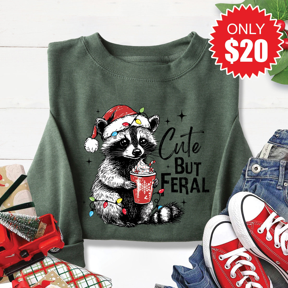 Cute But Feral Sweatshirt - Heather Forest - 20 product image 1