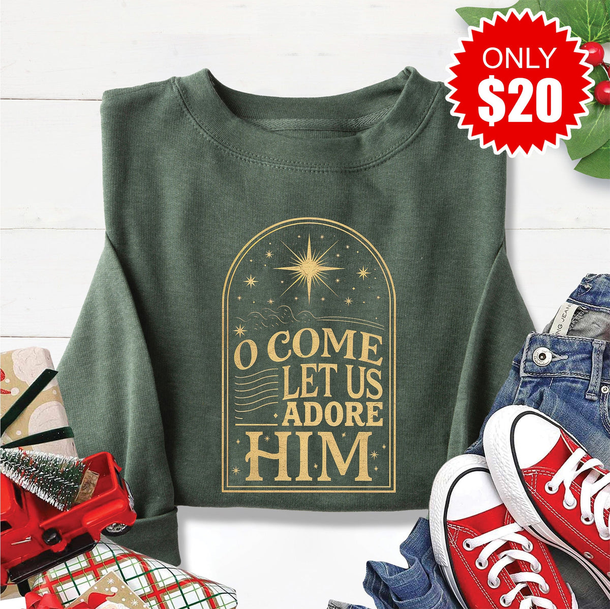 Let Us Adore Him Sweatshirt - Heather Forest - 20 product image 1