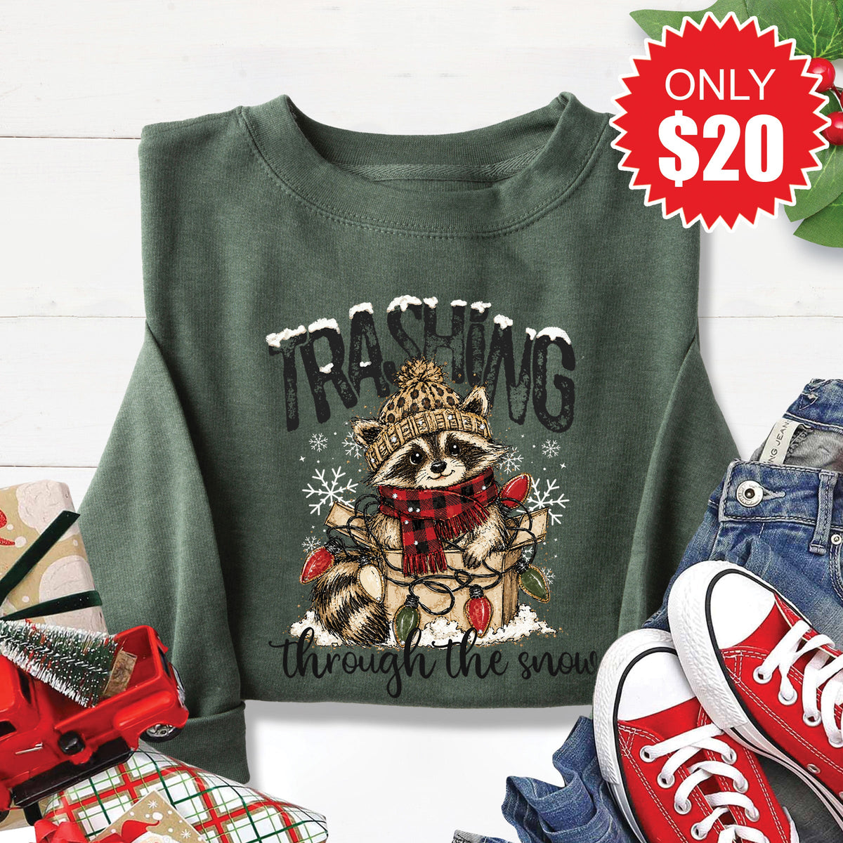 Trashing Through the Snow Sweatshirt - Heather Forest - 20 product image 1