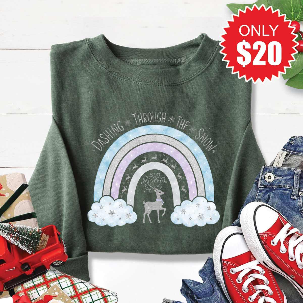 Dashing Through The Snow Sweatshirt - Heather Forest - 20 product image 1