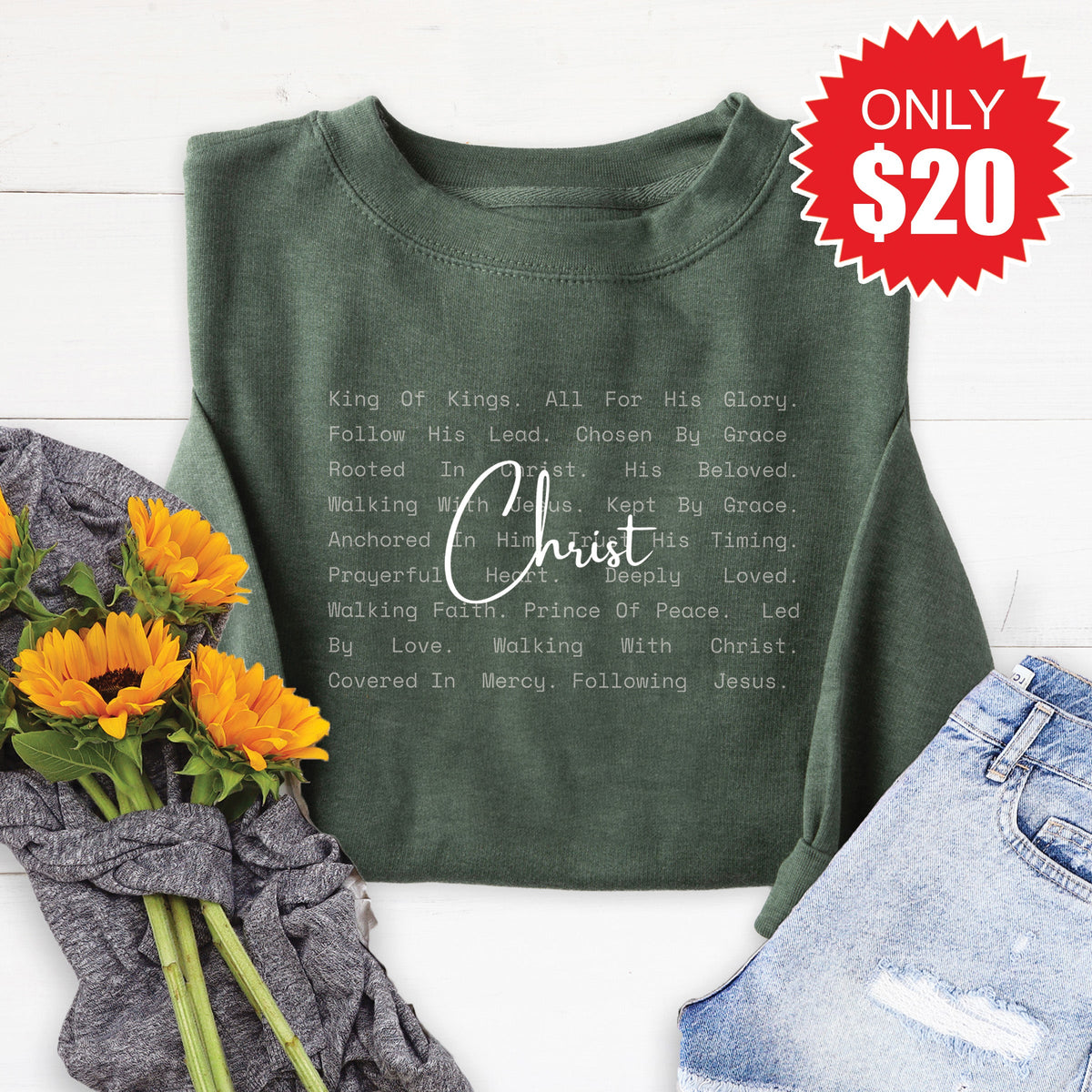 Christ Sweatshirt - Heather Forest - 20 product image 1