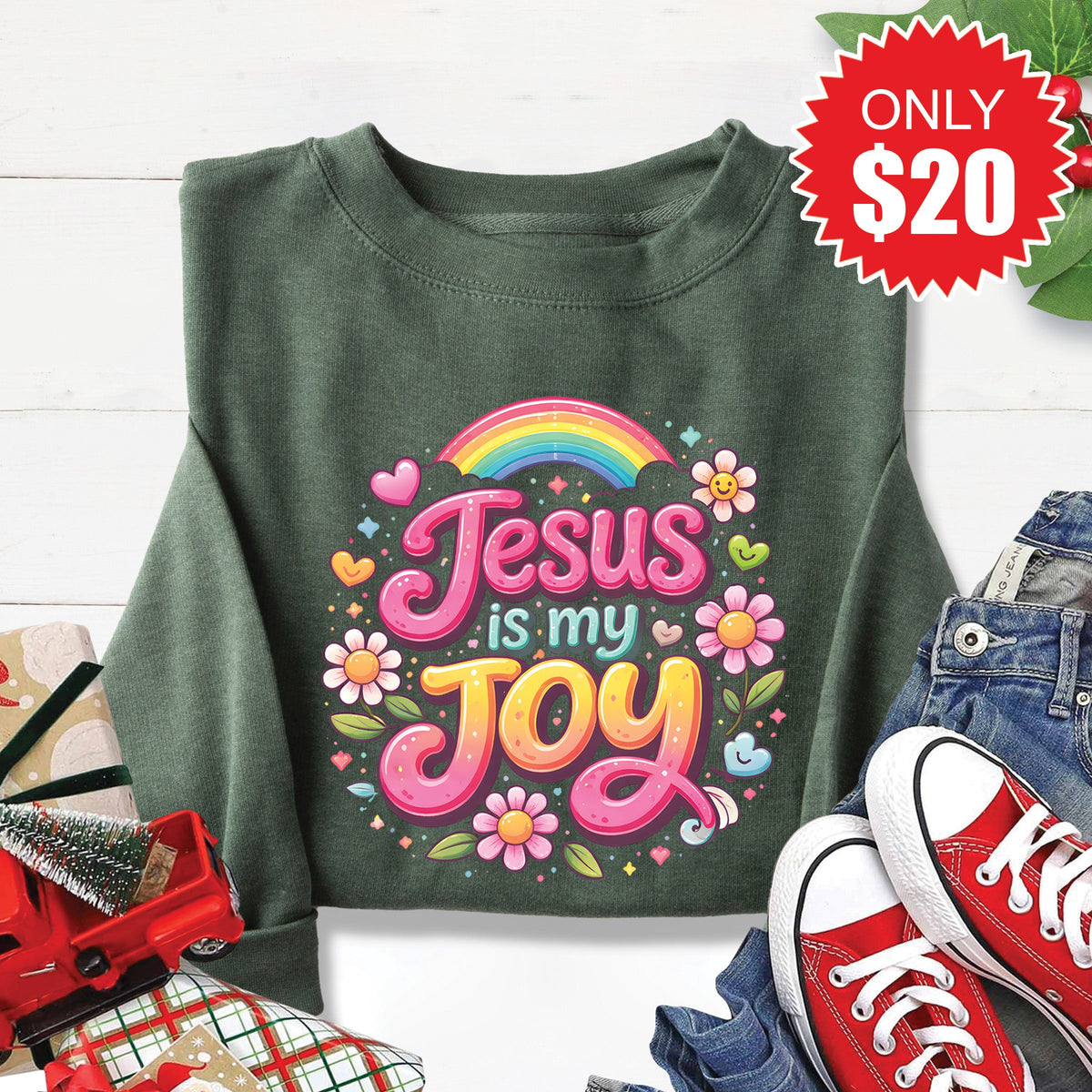 Jesus Is My Joy Sweatshirt - Heather Forest - 20 product image 1