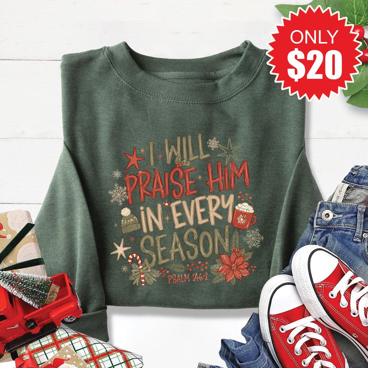 Praise Him Sweatshirt - Heather Forest - 20 product image 1