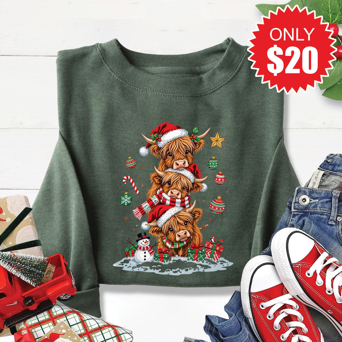 Christmas Cows Sweatshirt - Heather Forest - 20 product image 1