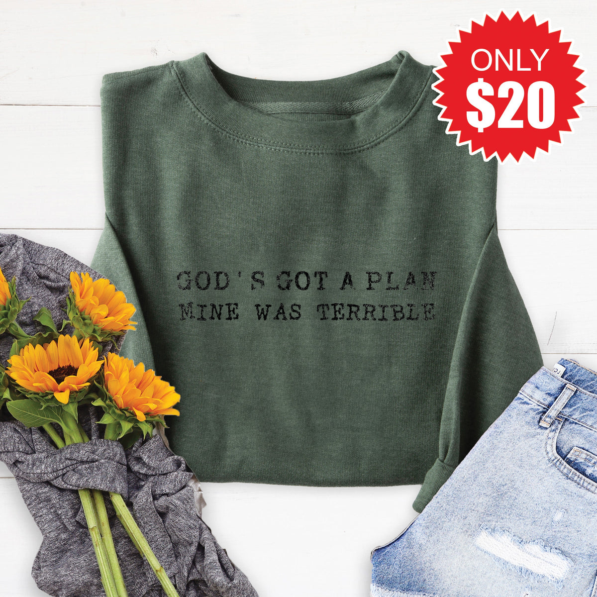 God's Got a Plan Sweatshirt - Heather Forest - 20 product image 1