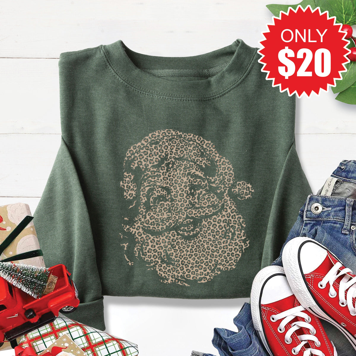 Santa Claus Sweatshirt - Heather Forest - 20 product image 1