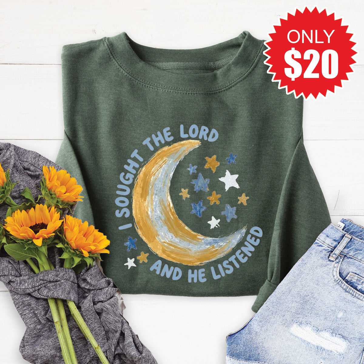 I Sought The Lord Sweatshirt - Heather Forest - 20 product image 1