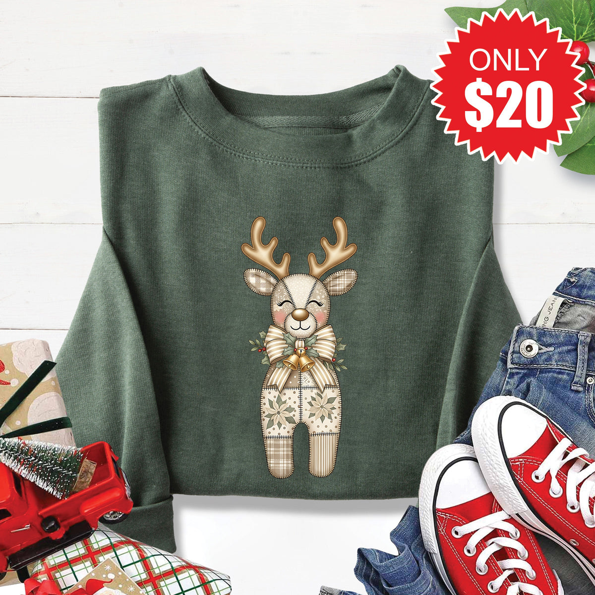Reindeer Sweatshirt - Heather Forest - 20 product image 1