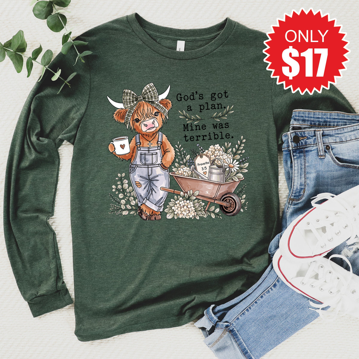 God's Got a Plan Christmas Highland Long Sleeve - Heather product image 1